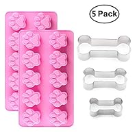 IHUIXINHE 2Packs Silicone Dog Paw Mold and 3 Packs Stainless Steel Bone Cookie Cutter, Dog Bone Biscuit Cookie for Homemade Treats and Cat Paw Ice Candy Chocolate Baking Mold (Bone Cookie Cutter)