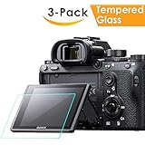 Screen Protector Compatible Sony Alpha a7RIII A7R3 A9 A7II A7RII A7SII A77II A99II RX100 RX100V RX1 RX1R RX10 RX10II Camera, QIBOX Tempered Glass Screen Guard Full Coverage Edge to Edge[3 Pack]