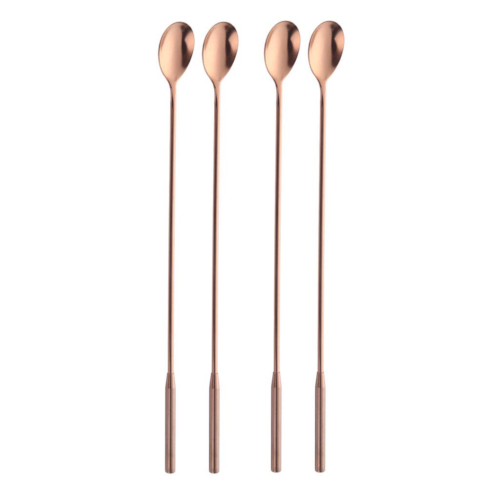 Bisda Cocktail Mixing Spoons Rose Gold 4 Pieces Cocktail Stirrers Stainless Steel Swizzle Sticks Metal 30.6 cm=12.05 inch Long Handled Spoon for Cocktail Shaker Bar Spoon