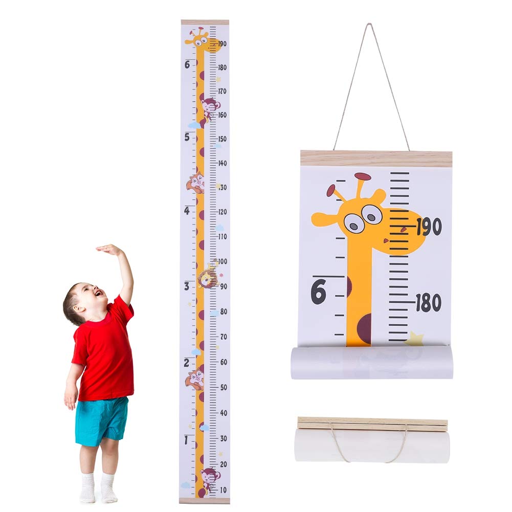 Height Growth Chart, Wall Hanging Measuring Ruler for Kids, Removable Canvas and Wood Wall Ruler Bedroom Nursery Wall Decoration