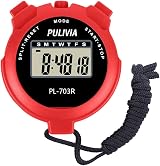 PULIVIA Sports Stopwatch Timer Lap Split Digital Stopwatch with Clock Red