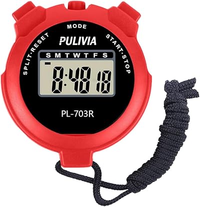 PULIVIA Sports Stopwatch Timer Lap Split Digital Stopwatch with Clock Red
