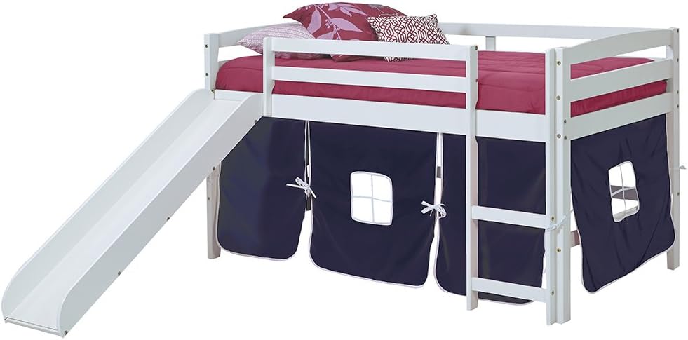 Woodcrest White Wood Finish Tent Bed with Slide, Twin, Blue (ST-4700B)