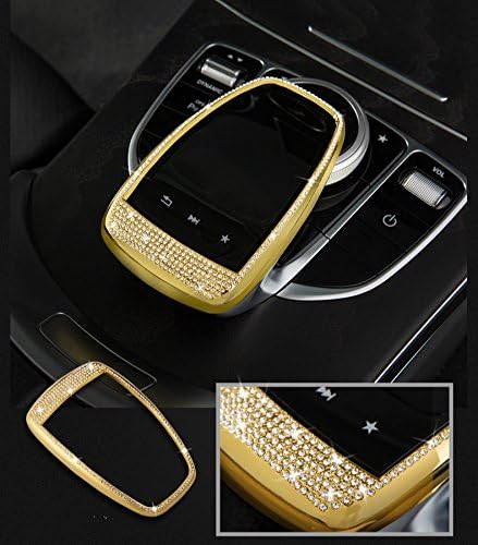 Boobo Ice Out Multimedia Mouse Buttons Center Console Knob adjust Cover Trim Luxury Badge Bling Emblem With Genuine Austrian Crystal For Mercedes Benz E C-Class GLC W205 W213 (Gold Mouse Control)