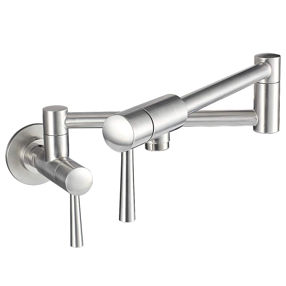 Photo 1 of CWM Pot Filler Faucet Stainless Steel Commercial Wall Mount Kitchen Sink Faucet Folding Stretchable with Single Hole Two Handles1
