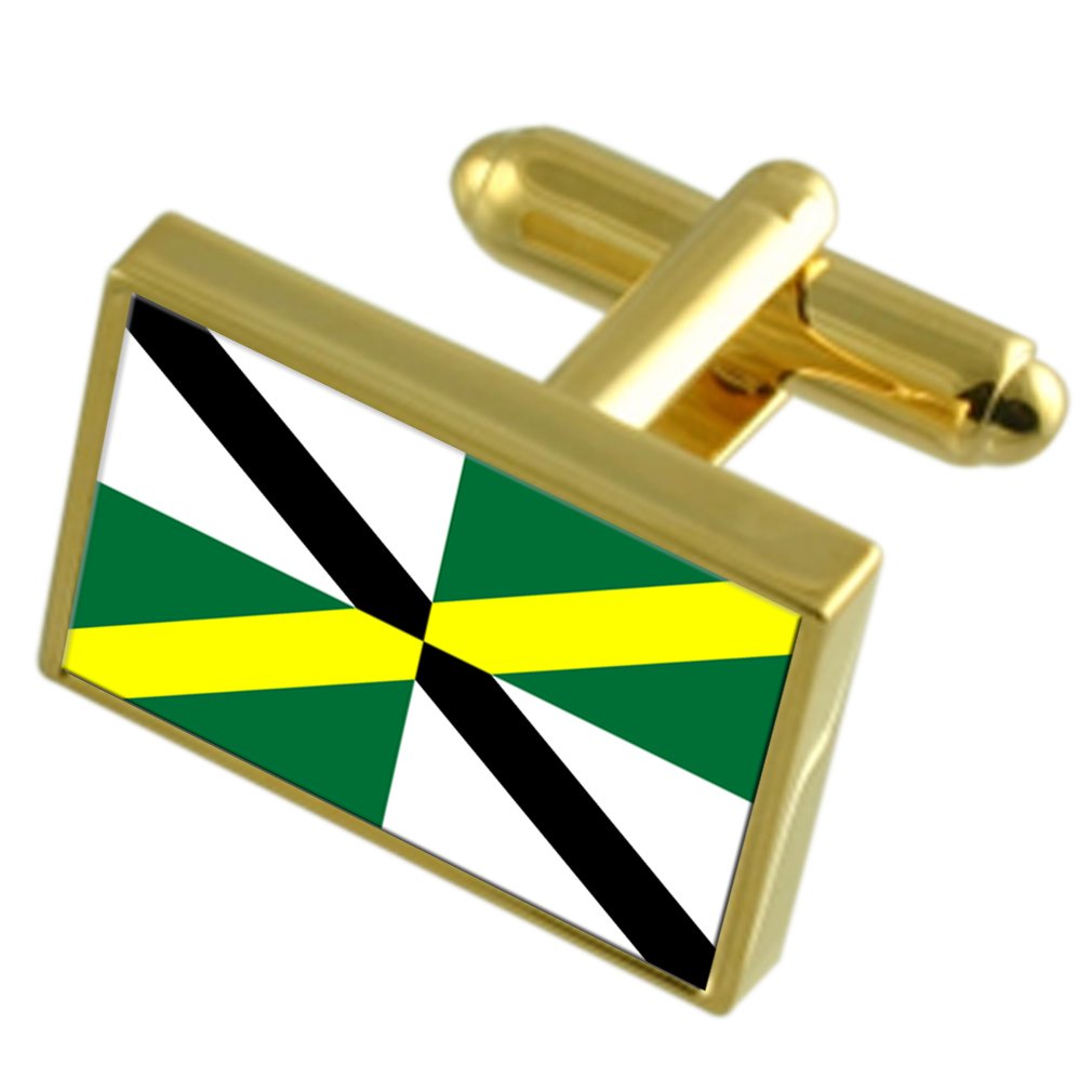 Monterey City USA Gold-tone Flag Cufflinks Engraved Box
