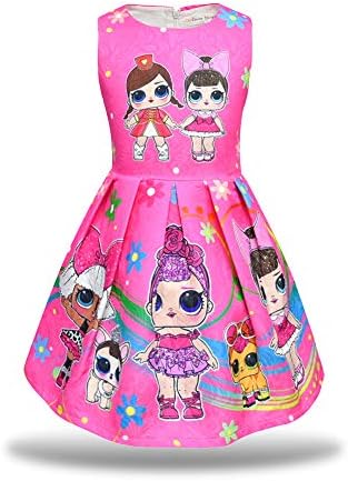 Pandamo Little Girls Dress Sleeveless Print Pageant Pleated Dress for Doll Surprised