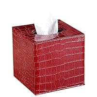 AYCQ Home Decor Chic Kleenex Box Holders Red PU Leather Square Tissue Box Cover (Red)