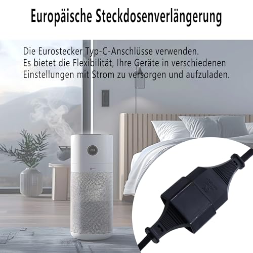 LANMINGLEL European Plug Extension Cable with Flat European Plug, 2 x 0.75 mm², 2.5 A, 250 V, for TV, Computer, Monitor, Projector, Appliances (2 Pieces)