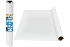 TRAIN2 ART Canvases for Painting, 48 Inch x 20 Feet 100% Cotton Large Canvas Roll for Painting, Blank Oil Painting Canvas Paper Roll for Artist Quality for Acrylic, Pouring Watercolor & Oil Painting