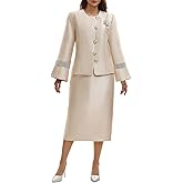 Elegant Mother of Bride Formal Church Suit 2 Piece Set with Rhinestone Buttons and Decorated Cuffs Wedding Guest Outfit