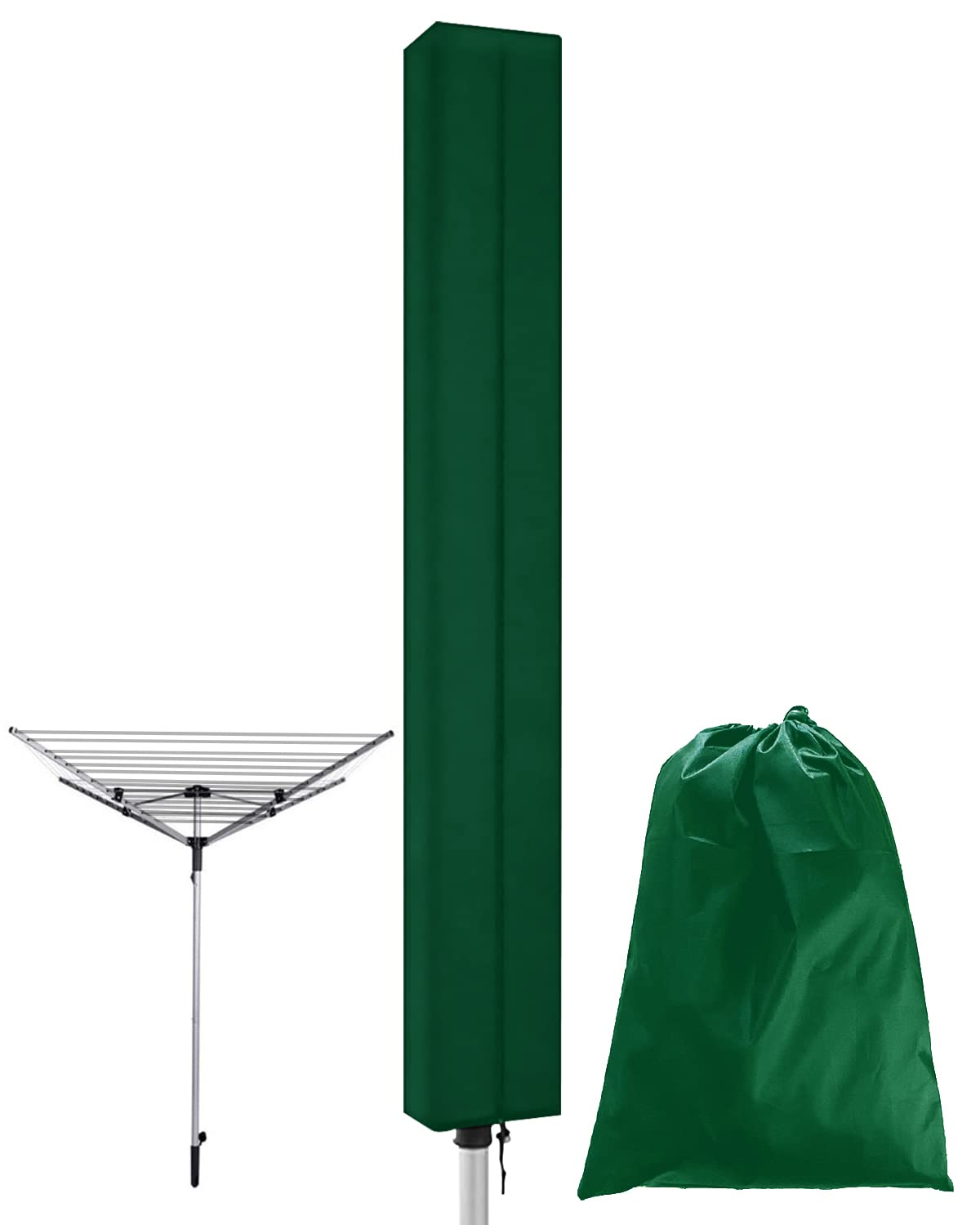 Trongle Rotary Washing Line Cover, 165 * 16 * 16CM Waterproof Rotary Airer Cover with Anti-rust Zip, Multipurpose Cover for Rotary Dryer or Parasol, Durable Weatherproof cover, Outdoor, Garden(Green)