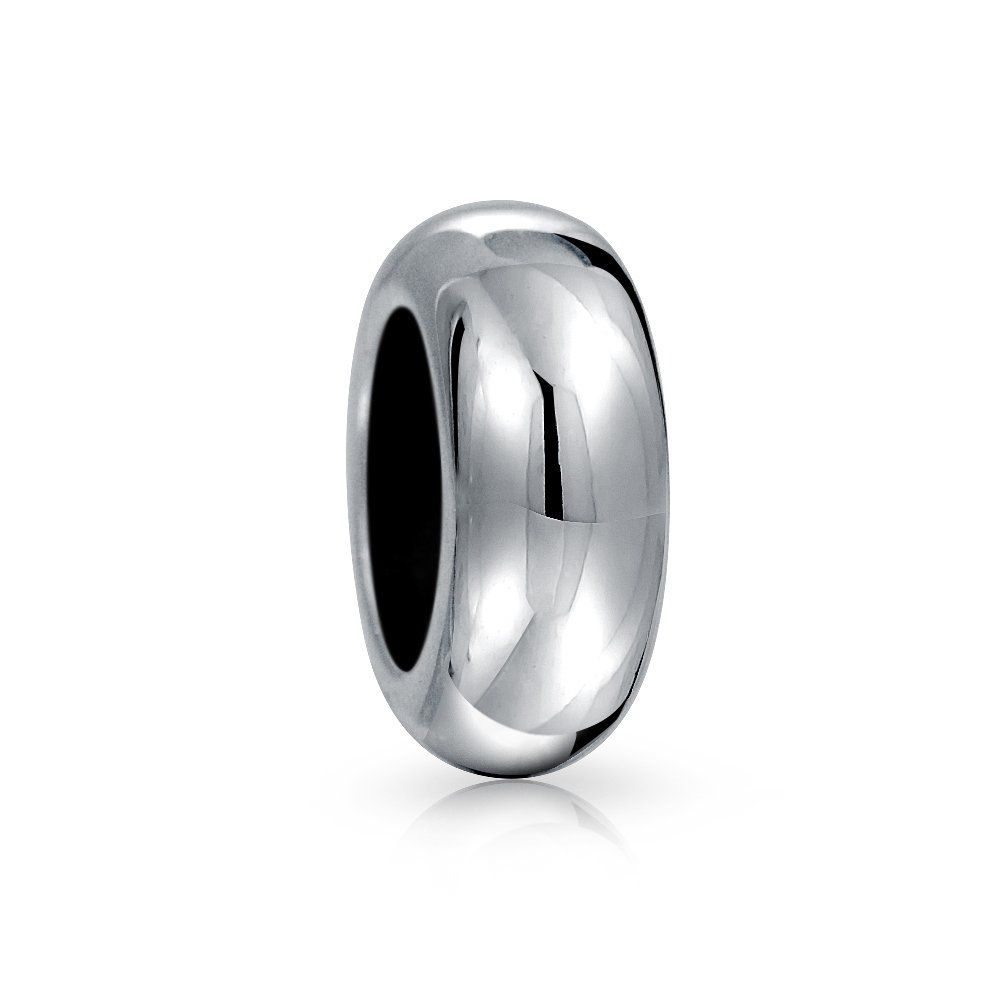 Bling Jewelry Basic Simple Plain Thin Spacer Stopper Bead Charm For Women Black Rubber Center Polished.925 Sterling Silver Fits European Bracelet