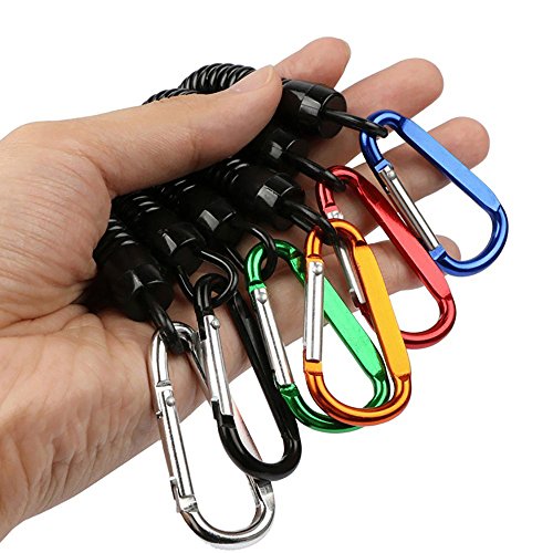 Lix&Rix Coiled Lanyard Safety Rope Retractable Tether with Carabiner 43.3 Inches Max Stretch for Outdoors Pack of 6
