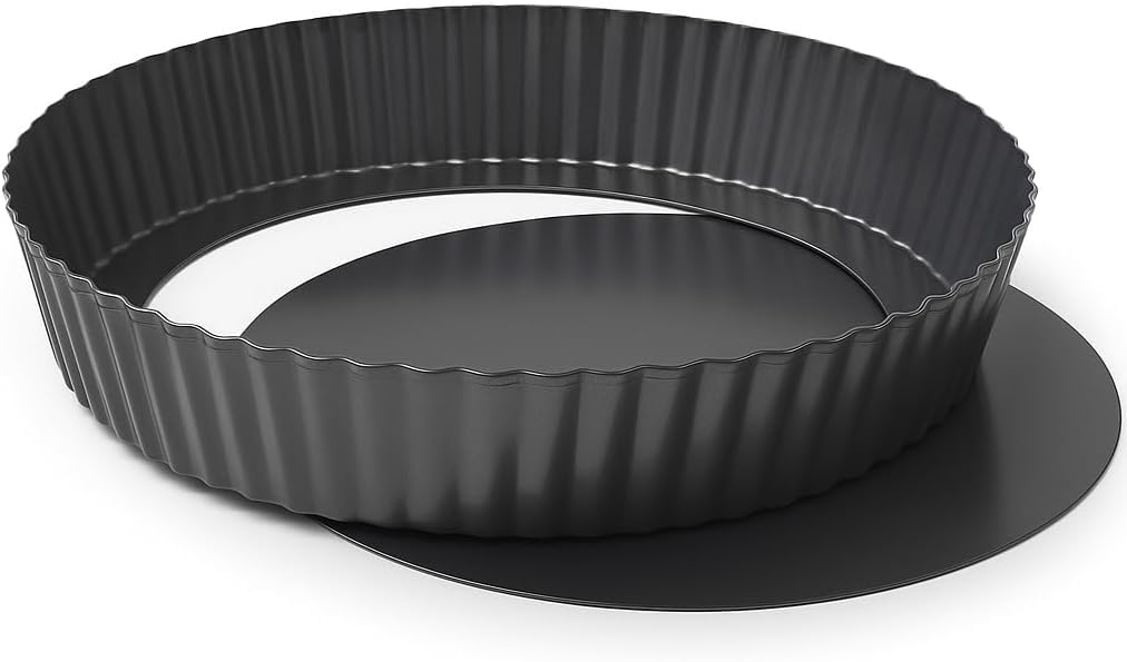 MGE - Deep Pie Dish with Loose Bottom 30cm - Non Stick Carbon Steel Tart Tin for Perfect Quiche & Pies - Professional deep Pie Dish for Home Baking - Round Deep Quiche Dish - 30 cm