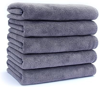 IWEIK Towels Multi-Purpose Microfiber Soft Fast Drying Sports Travel Gym Outdoor Washcloths 5-Pack(14 x 30 Inch) (Grey)