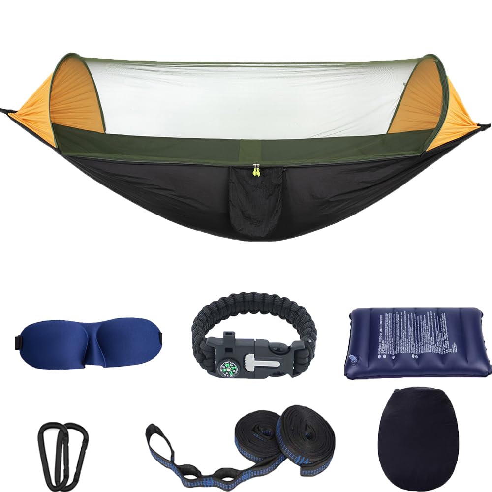 Photo 1 of Camping Hammock with Mosquito Net - Portable Travel Hammock Bug Net - Camping Equipment - Hammock Tent for Outdoor Hiking Campin Backpacking Travel (Orange + Black)