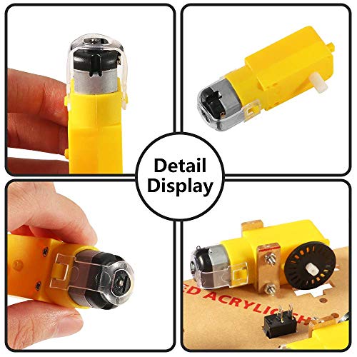 Aokin 4PCs DC Electric Motor with 4Pcs Plastic Toy Car Tire Wheel, 3-6V Dual Shaft Geared TT Magnetic Gearbox Engine