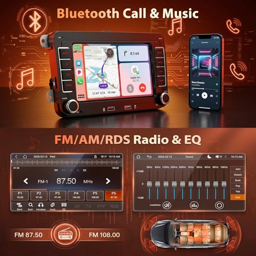 Car Radio for VW Golf 5 Golf 6 Polo Touran Passat Tiguan Skoda Touran EOS, Apple CarPlay and Android Auto Wireless, 7 Inch Screen Bluetooth FM AM USB RDS SWC Mirror Link for iOS/Android+Canbus