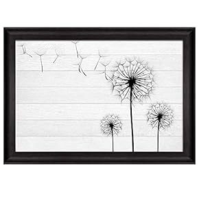 Illustration of Dandelion Silhouettes Over White Wooden Panels...