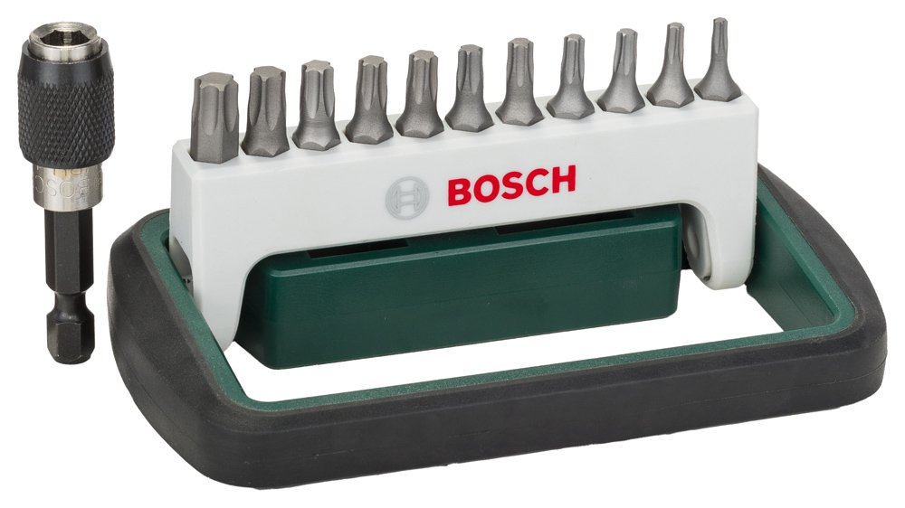 Bosch 2609256D23 11 Piece + 1 Set of Compact Screwdriver Bits T8/T10/T15 (2X)/T20 (2X)/T25 (2X)/T27/T30/T40/1 Universal Bit Holder Magnetic