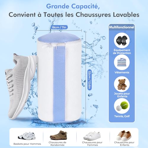 Teletrogy 2 Pack Shoe Washing Bag with Villi, Mesh Laundry Bags with Zip for Shoes Reusable Laundry Bags for Sneakers, Large Size 32 x 18 cm - White