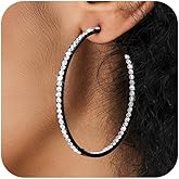 Large Hoop Earrings for Women Black Earrings Silver Crystal Hoop Earring 14K Gold Plated Rhinestone Earrings Big Cubic Zirconia Hoop Earrings Party Dance Fashion Hypoallergenic Jewelry Gift for Her 40/50/60 mm Sparkly Hoops With Crystals for Womens