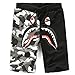 Shark Pattern Camouflage Stitching Shorts Men Drawstring Black Sports Shorts (X-Small, GreyBlack)