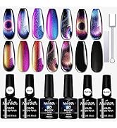 Cat Eye Gel Nail Polish, Holographic 9D Matte Cat Eye Gel Full Kit, 10ml Chameleon Galaxy Nail Ge...