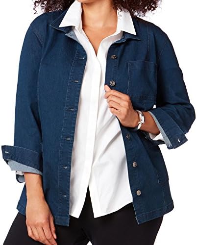 Symbidium Women's Plus Size Denim Utility Jacket Buttonfront Design With Front Patch Pockets 2X