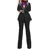 Womens Pants Suits Sets 2 Piece Outfits Business Dressy Pearls Blazers and Flared Pant Suit Set
