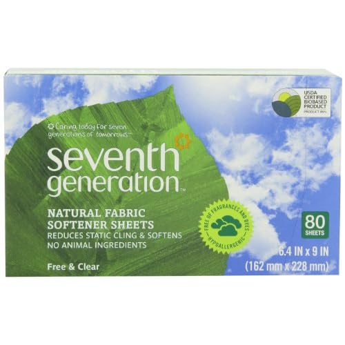 Seventh Generation Fabric Softener Sheets, Free and Clear, 80-Count (Pack of 2) Packaging May Vary image