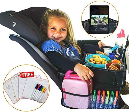 Flash Sale! Kids Travel Tray in car - Toddlers Activities, Snack & Play Tray - Dry Erase - Tablet/Phone Holder โ Organizer Back seat & Airplane - Portable, Waterproof & Foldable - Food &Toy Storage