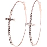 Rhinestone Hoop Earrings for Women Gold Plated Hoop Earrings Large Cross Hoop Earrings
