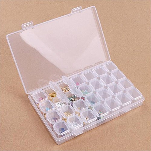 28 Grids Clear Plastic Storage Box Nail Adorn Boxes Slots Grids Split Bodies Metal Rivets Mosaic Making Jewelry Display,Diamond Stones Dividers Box Organizer,False Nails & Nail Art Accessories (2pcs) - Thumbnail 6