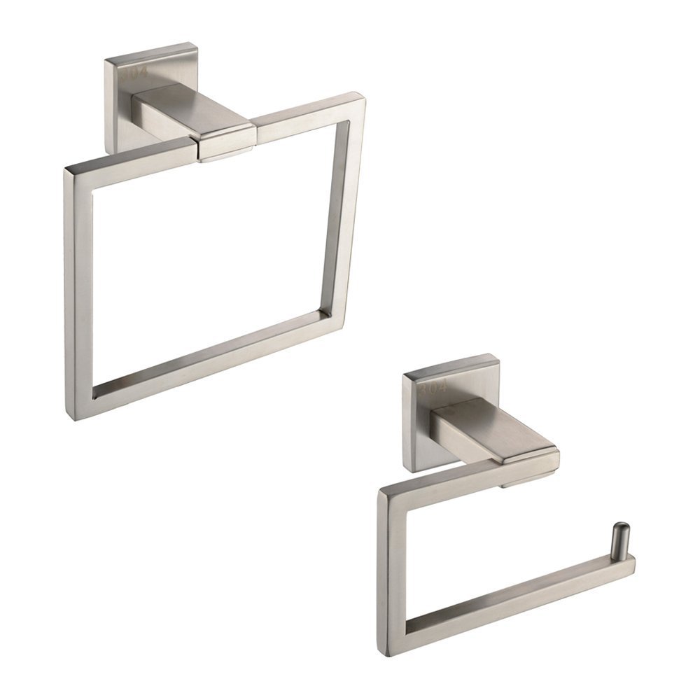 KES Bathroom Accessory Set Toilet Roll Holder and Towel Ring Set Contemporary SUS304 Stainless Steel Rustproof 2-Piece Wall Mount Brushed Finish, LA242DG-21