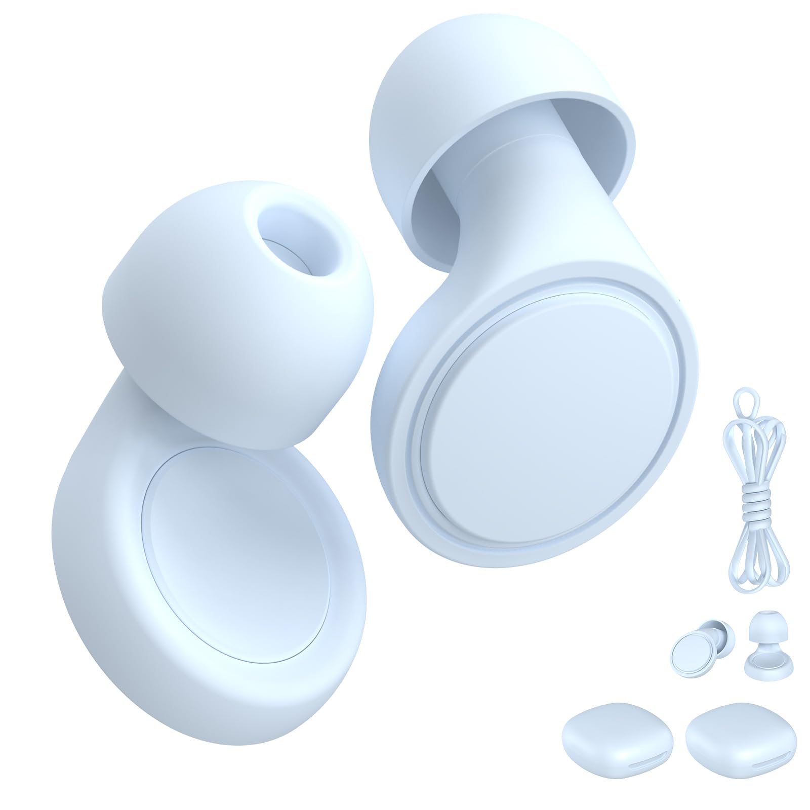 2 Pairs Ear Plugs for Sleeping, Soft Full Silicone Ear Plugs for Noise Reduction 25dB, Reusable Hearing Protection Earplugs for Concert, Focus, Travel, 8 Ear Tips in S/M/L - Blue