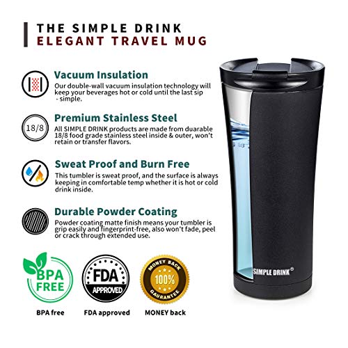 SIMPLE DRINK Insulated Coffee Travel Mug 16 oz Sturdy Stainless Steel