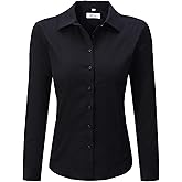 QFV Womens Button Up Shirts Slim-Fit Long Sleeve Stretch Cotton Basic Work Shirt