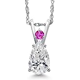 Gem Stone King 14K White Gold DEF Lab Grown Diamond and Pink Sapphire Pendant Necklace for Women | 0.57 Cttw | Gemstone April Birthstone | Pear Shape 7X5MM | With 18 Inch Chain