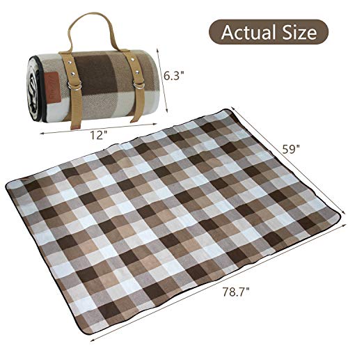 ZORMY Extra Large Picnic Blanket 3 Layers for Waterproof Beach Handy Mat Brown and White Checkered Camping Mat Great for Outdoor Picnic, Beach, Camping, Camping on Grass and Portable