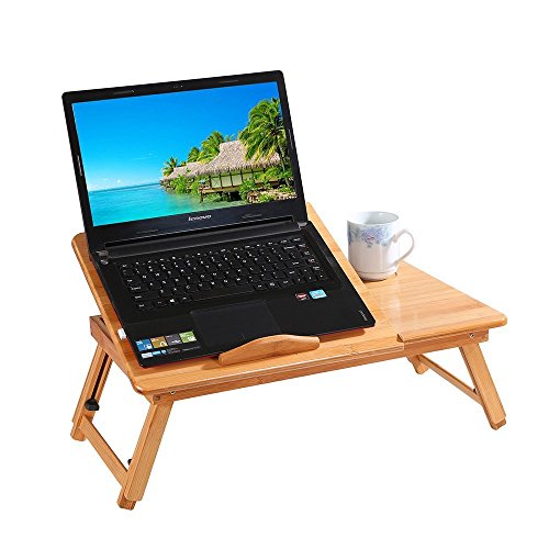 Adjustable Bamboo Laptop Bed Table, Foldable Sofa Breakfast Tray, Portable Standing Desk, Notebook Stand Reading Holder for Couch Floor