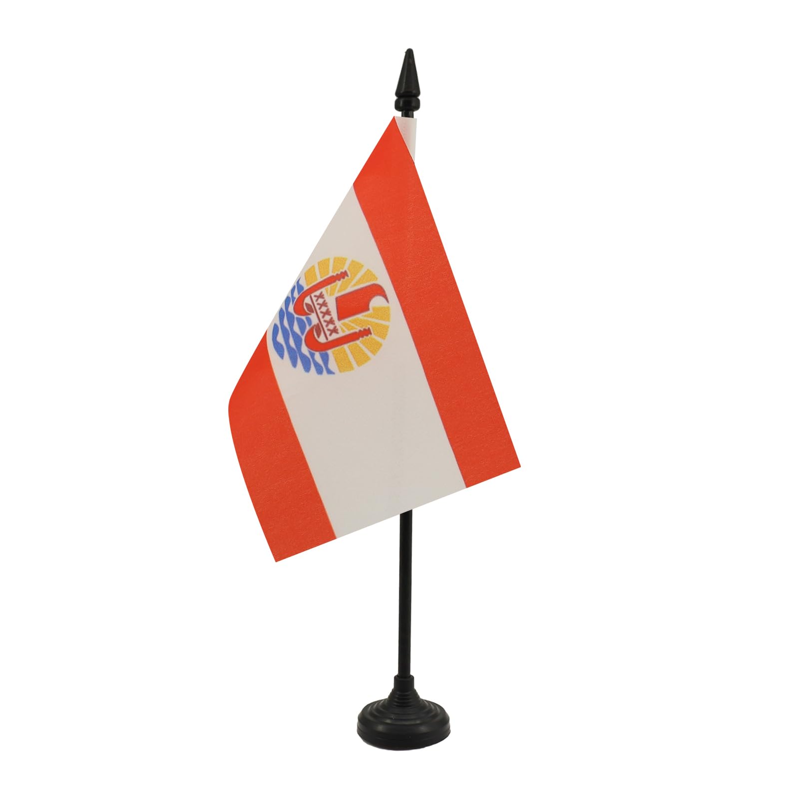 AZ FLAG - French Polynesia Table Flag 4'' x 6'' - French Polynesian Office Mini Banner 100% Polyester 15 x 10 cm - Mini Desk Flag with 10'' Pole and Black Plastic Base