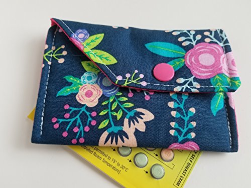 Birth Control Case Sleeve with Snap Closure and Optional Keychain Clip -Flowers on navy - Thumbnail 5