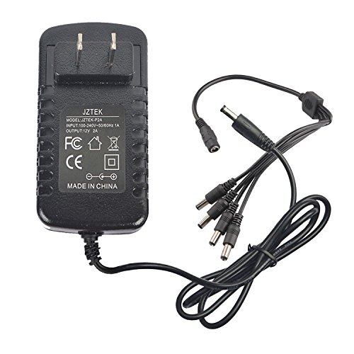 JZTEK Security Camera Power Adapter 12V 2A 100V-240V AC to DC 2.1x5.5mm w/ 4-Way Power Splitter Cable FCC Certified LED Power Adapter Transformers-Fits Analog/AHD DVR/Camera, RGB LED Strip Lights