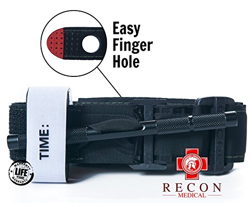 Tourniquet - (Black) Recon Medical Gen 3 Mil-Spec Kevlar Metal Windlass Aluminum Lightweight First Aid Tactical Swat Medic Pre-Hospital Life Saving Hemorrhage Control Registration Card (1 Pack)