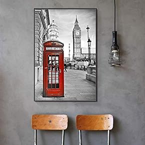 Framed Canvas Wall Art for Living Room, Bedroom Red Telephone Booth on a Street Canvas Prints for Home Decoration Ready to Hang - 16x24 inches
