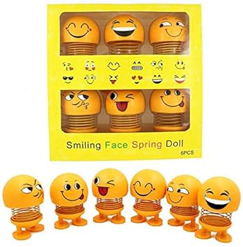 Lionsmill Smiling Face Spring Doll Emoji Shaking Head Smiley Dancing Toys Emoticon Bouncing Noddig Toy Figure Car Car Dashboard Table Party Decoration Pack of 6 (Random)