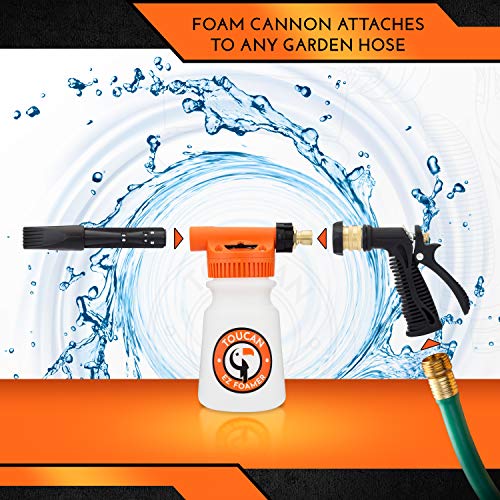 TOUCAN AUTO EZ FOAMER Car Wash Kit! Spray Foam Cannon Pressure Washer Accessories for Garden Hose. Adjustable Mix Head, Car Foam Gun, Brass Hose Quick Connect, Crack-Proof Soap Bottle and Attachments