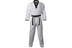 MOOTO Korea Taekwondo Challenger Uniform (Black,White V-Neck) Martial Arts Team Gym (1. Black, 180(Height:180~189cm)(5.90~6.20ft))